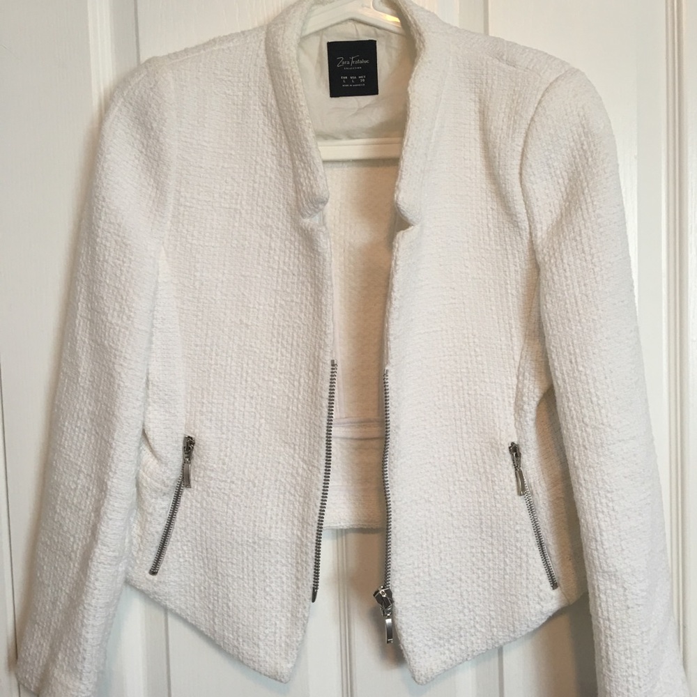ZARA white Tweed moto jacket